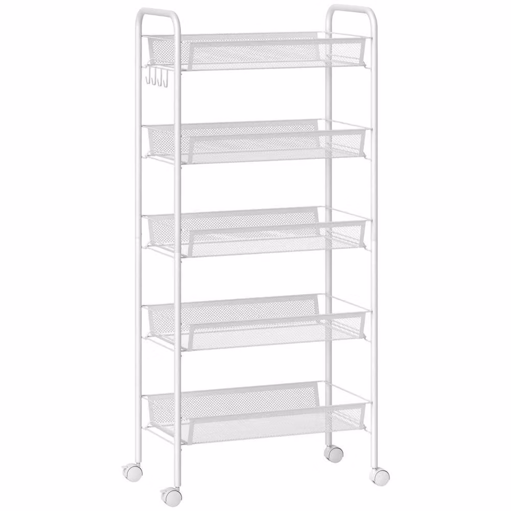 Wyld Haus White 5 Basket Steel Storage Trolley with Wheels, H: 106.0 cm x W: 45.0 cm x D: 26.5 cm – 2