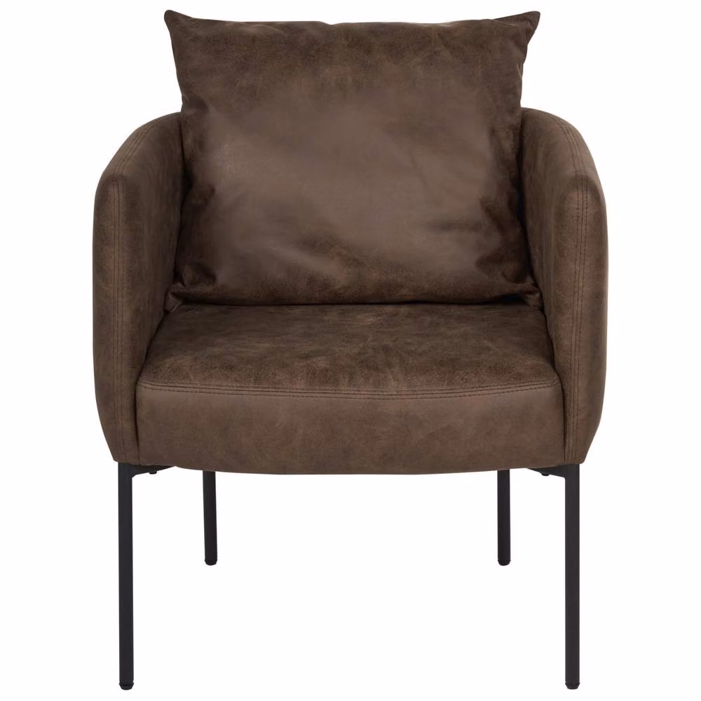 Wyld and Coco Brown Faux Leather Tub Armchair with Black Metal Legs W/D/H: 62 x 68 x 68 cm – 4