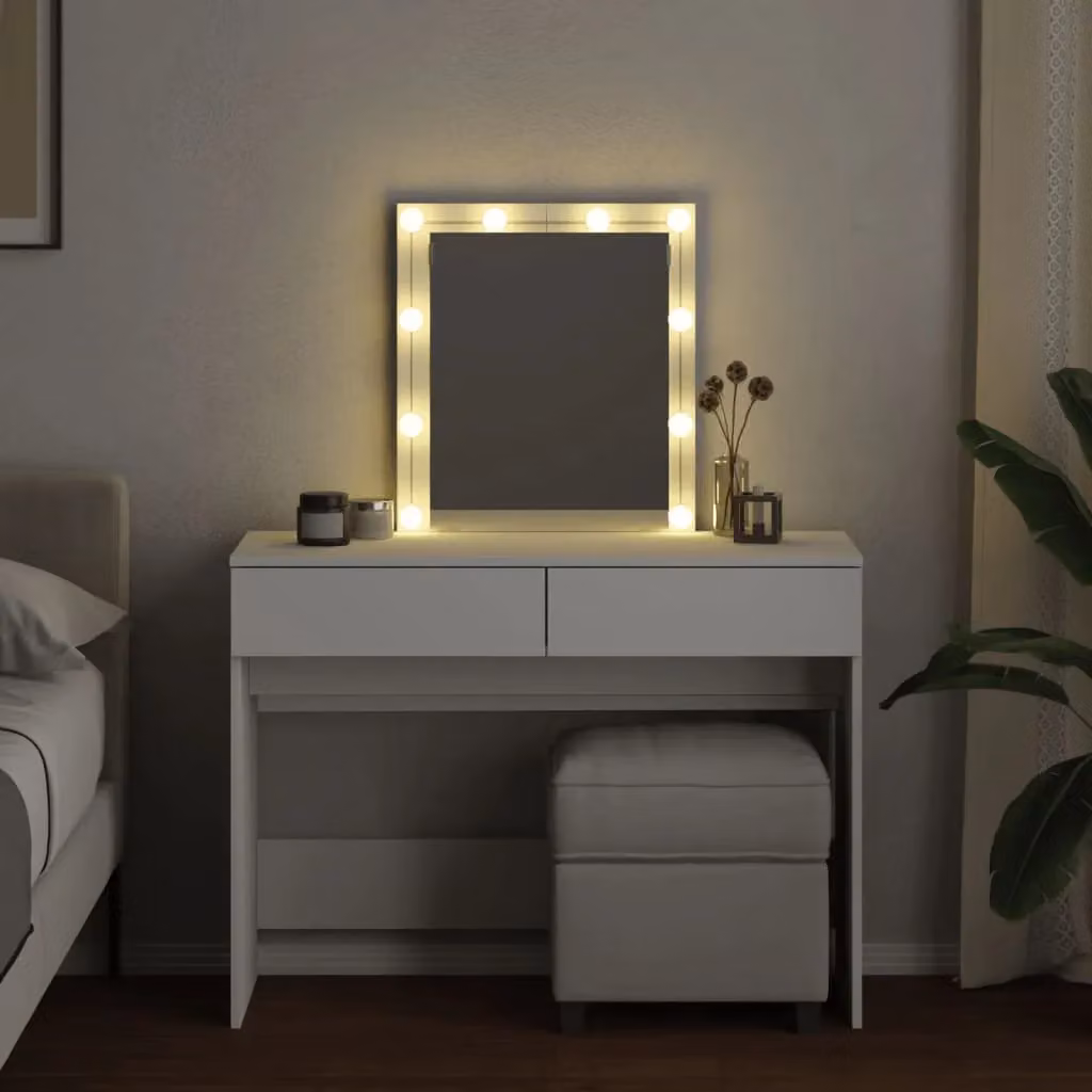 Berkfield Home Modern White Dressing Table with Hollywood LED Mirror W/D/H: 100 x 40 x 130 cm – 3