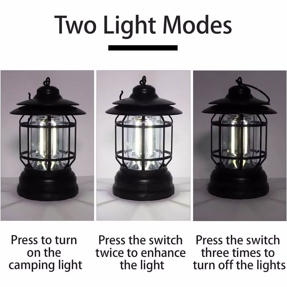 Kelvenix 3-Piece Retro LED Camping Lantern Set in Black, Diameter: 25 cm, Height: 19 cm – 3