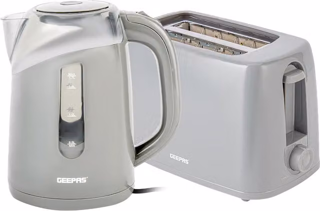 Geepas Kettle and Toaster Set in Blue and Grey with 1.7L Capacity and 2-Slice Toaster