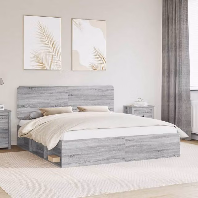 Berkfield Home Sonoma Bed Frame in Grey Solid Pine Wood, 200 x 200 cm – 1