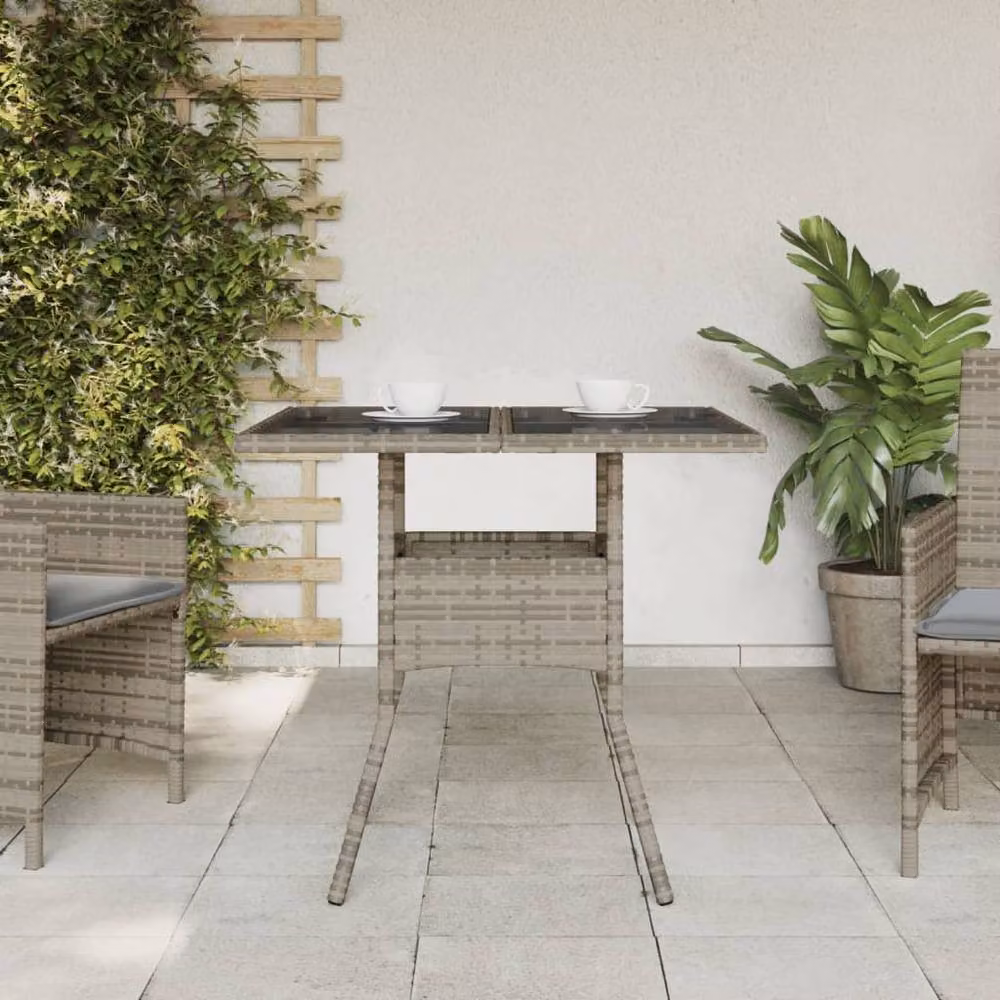 Berkfield Home Grey Poly Rattan Garden Table with Glass Top, W/D/H: 80 x 80 x 75 cm – 3