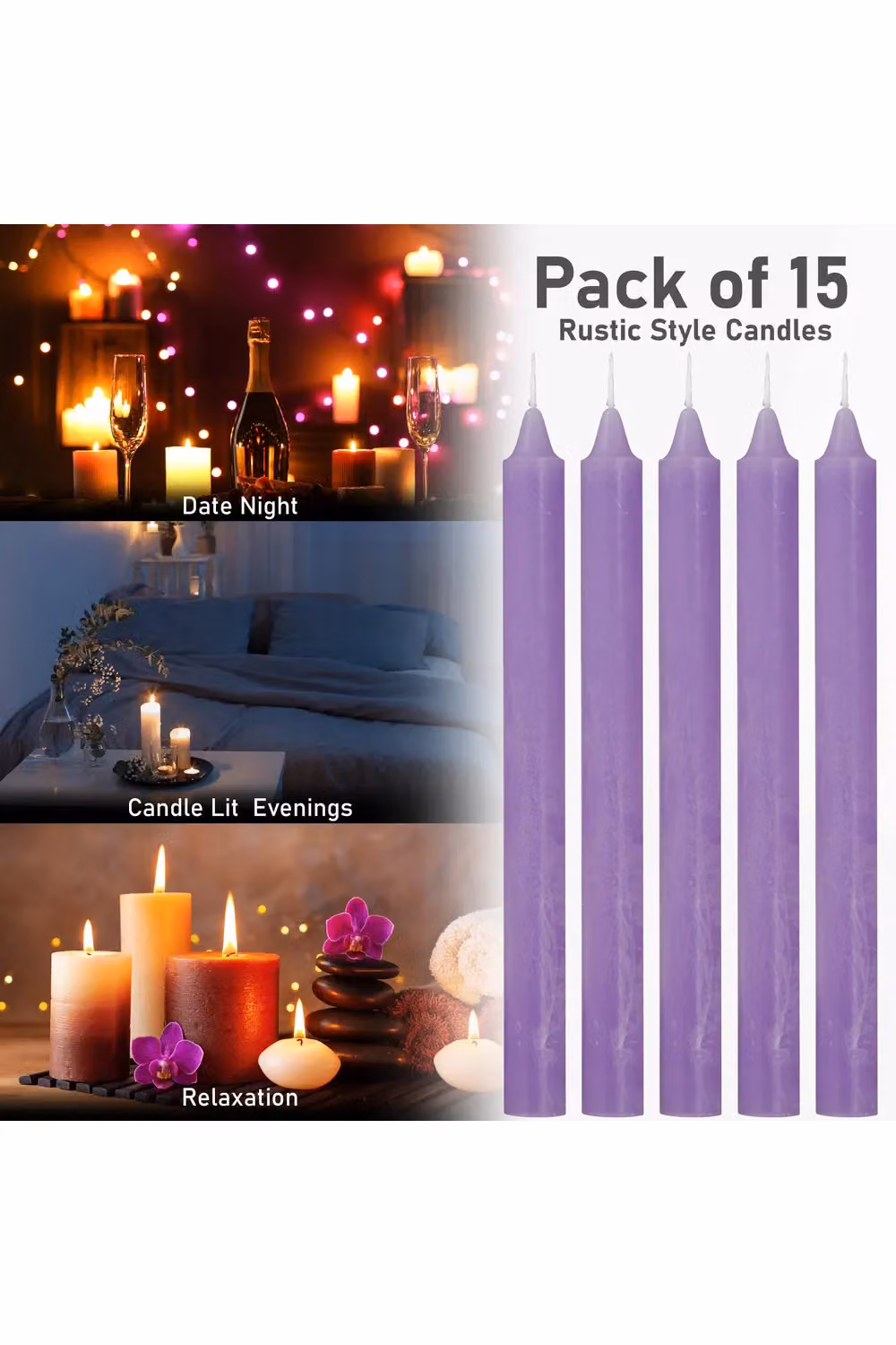 Deco Express Set of 15 Unscented Dripless Tapered Candles in Purple – 9