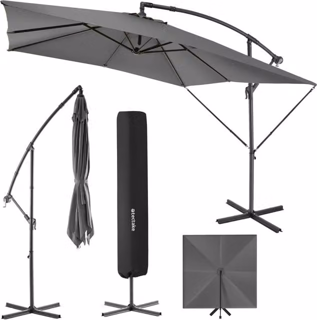 tectake Apollon Cantilever Sun Umbrella with Crank in Grey