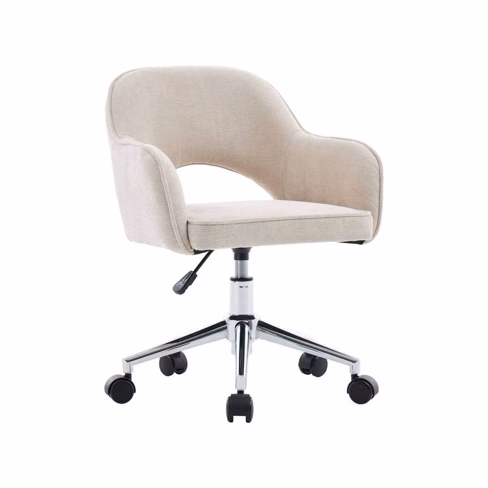 sweeek Children's Height-Adjustable Office Task Chair in Beige Chenille Fabric with Castors – 2