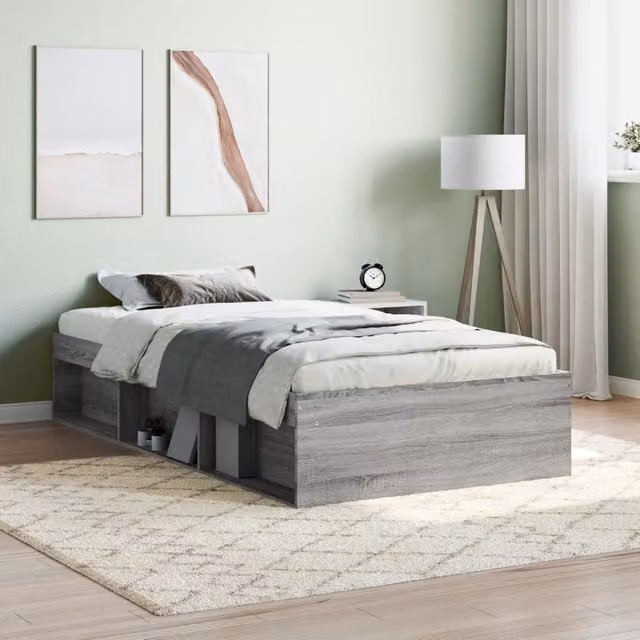 Berkfield Home Grey Sonoma Bed Frame with Side Compartments, W/D/H: 100 x 200 cm – 1