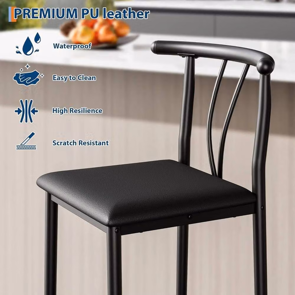 KORVIXA Set of 2 Modern Black Synthetic Leather Kitchen Barstools with Backrest and Footrest – 4