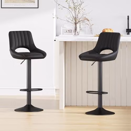 mcc direct Stacey Set of 2 Black Faux Leather Swivel Bar Stools with Backrest and Metal Base – 2