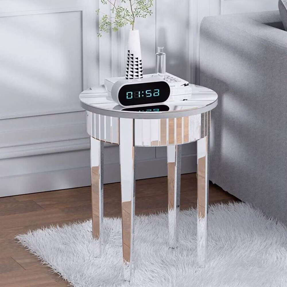 NESTLUNE Modern Silver Mirrored Round Glass End Side Table – 5