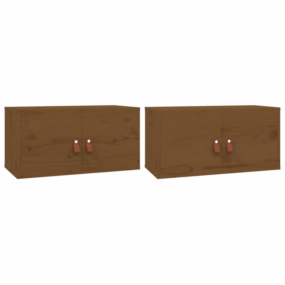 Berkfield Home Set of 2 Wall Mounted Cabinets in Honey Brown Solid Pine Wood, W: 60 cm, D: 30 cm, H: 30 cm – 3
