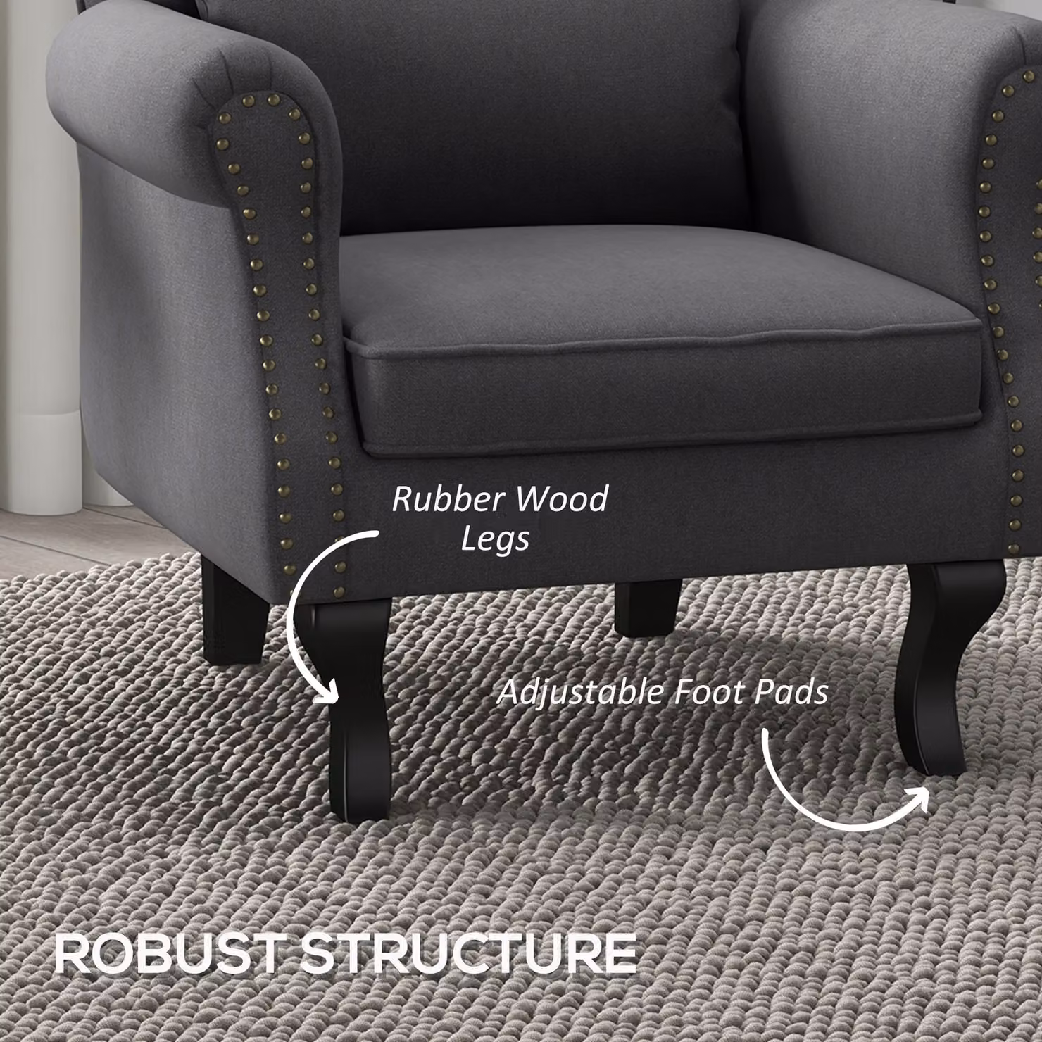 HOMCOM Chesterfield-style Tufted Wingback Accent Chair with Pillow and Nailhead Trim in Dark Grey – 5