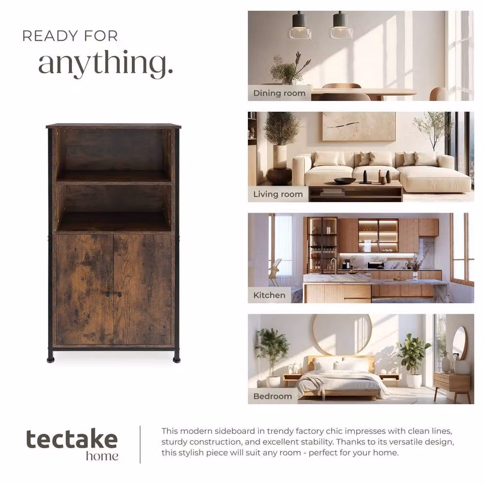 tectake Doncaster Display Cabinet in Brown Oak and Black Metal with Glass Doors and Internal Shelves – 7
