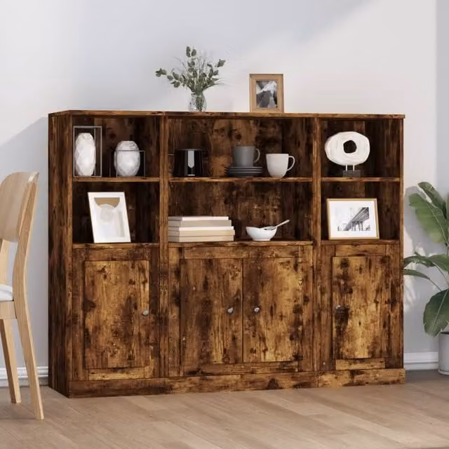 Berkfield Home Set of 3 Smoked Oak Highboards in Brown, Engineered Wood