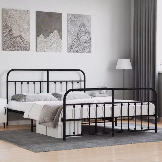 Berkfield Home Metal Bed Frame with Headboard and Footboard in Black W/D/H: 183 x 213 cm