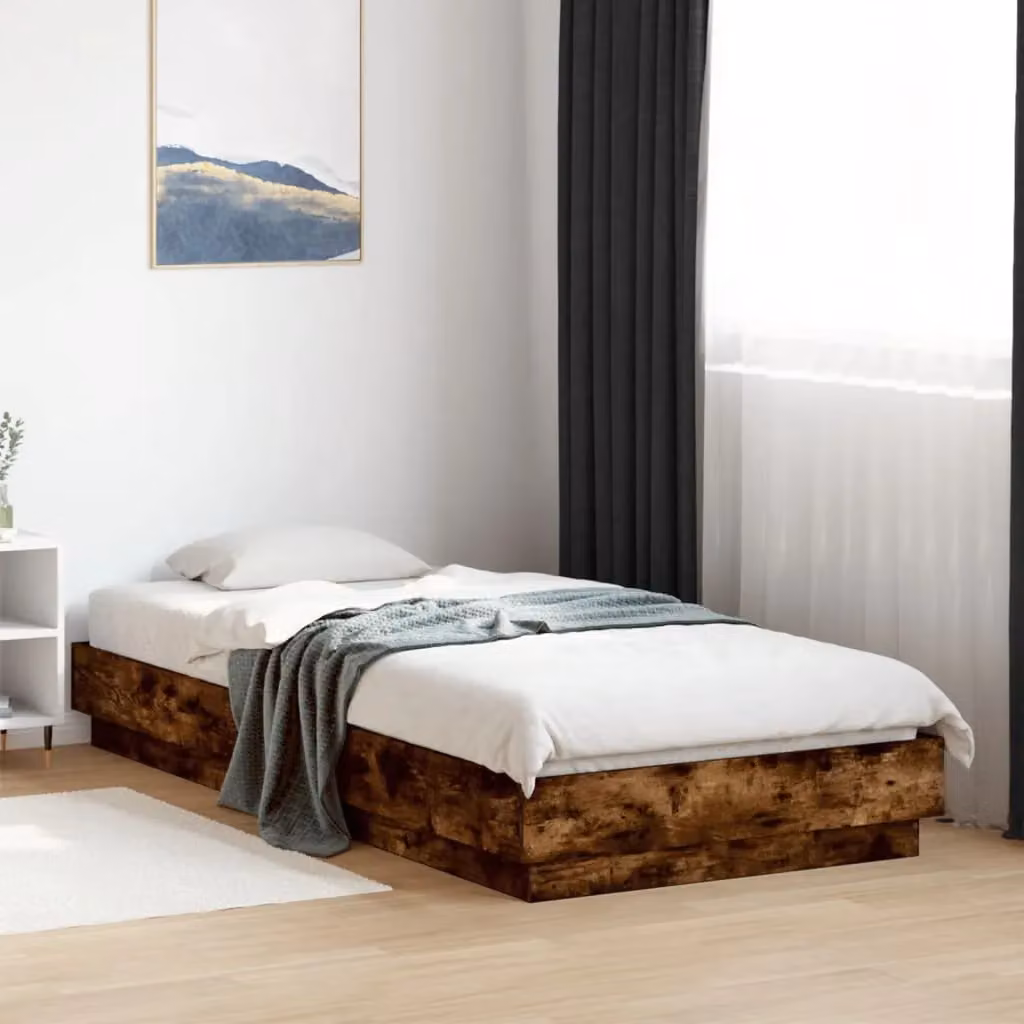 Berkfield Home Modern Bed Frame with LED Lights and USB Charging Port in Smoked Oak Brown, W: 100 cm, L: 200 cm – 3