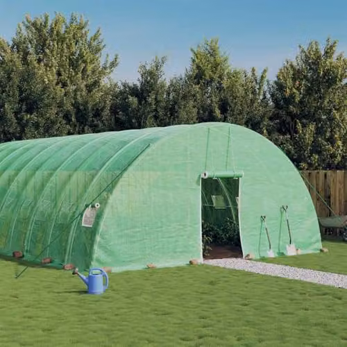 vidaXL Greenhouse with Green Steel Frame and Plastic Cover, W: 20 m, D: 6 m, H: 2.85 m – 2