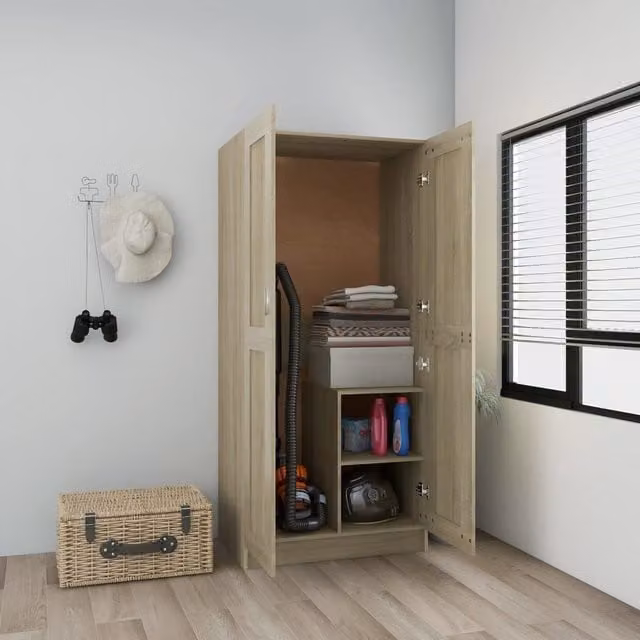 Berkfield Home Sonoma Oak Wardrobe in Brown and Beige, W/D/H: 82.5 x 51.5 x 180 cm