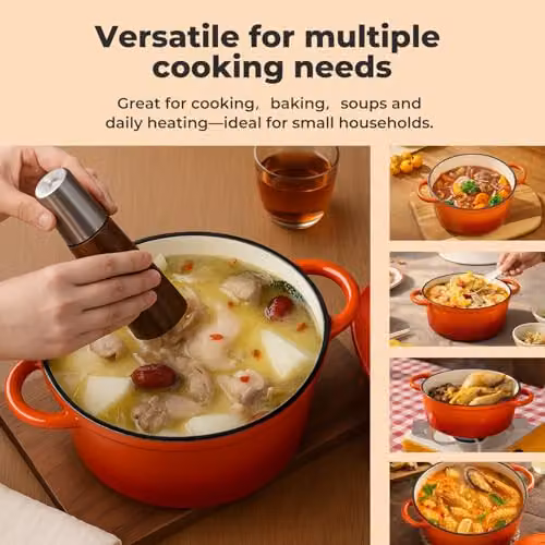 Toque Enamelled Cast Iron Dutch Oven Casserole Dish with Lid, Orange, 24cm – 9