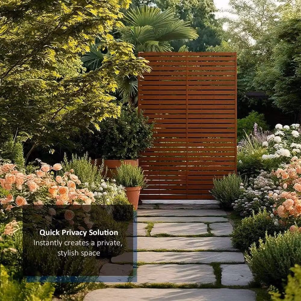 Nicoman Metal Outdoor Privacy Screen with Freestanding Stand in Brown and Multicolour, H: 180 cm x W: 90 cm x D: 40 cm – 6