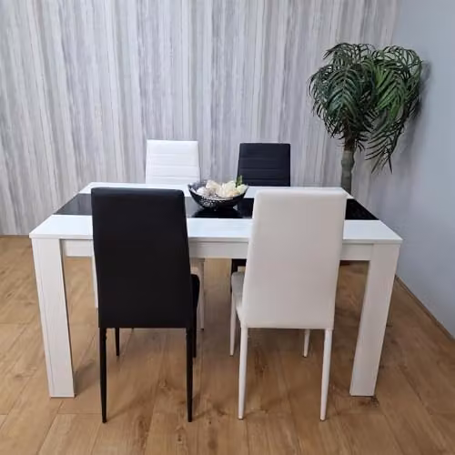 KOSY KOALA Modern Dining Table Set with 4 Chairs, White and Black, W/D/H: 140 x 80 x 75 cm – 2