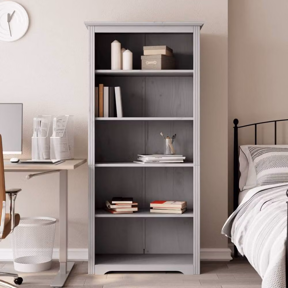 Berkfield Home Beautiful BODO 5-Tier Bookcase in Grey Solid Pine Wood, W/D/H: 80 x 38 x 180 cm – 2
