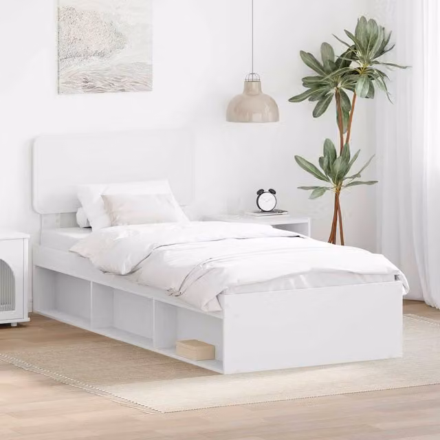 Berkfield Home White Solid Pine Wood Bed Frame with Headboard W: 75 cm, L: 190 cm