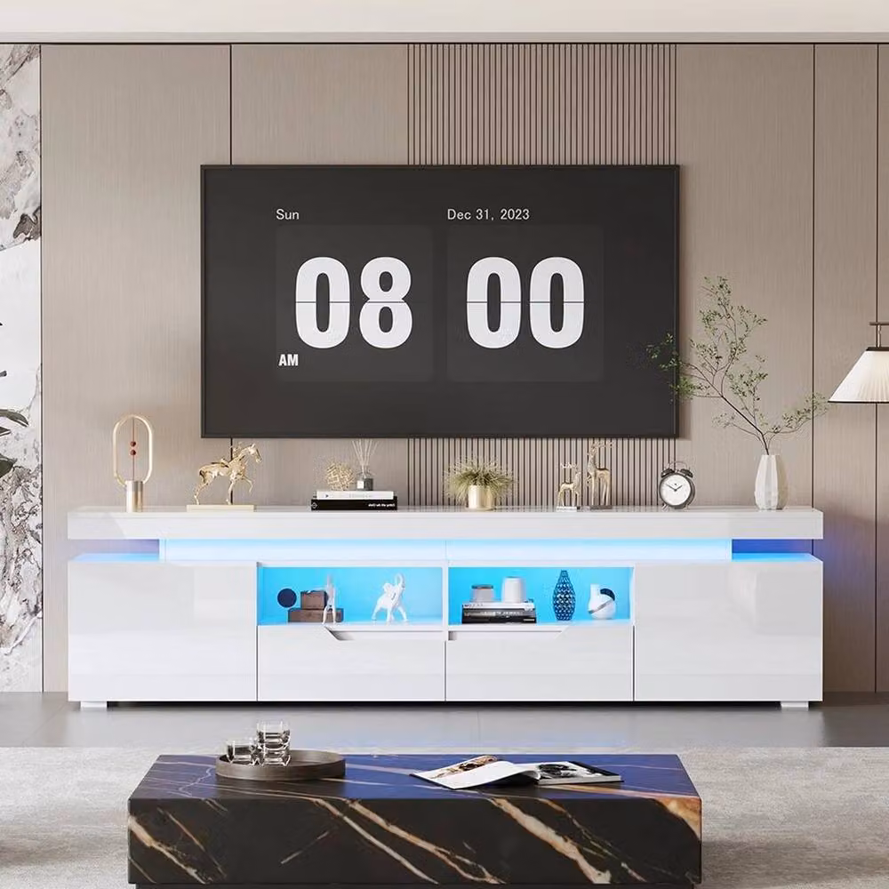 FORGEVIO Modern High Gloss TV Stand Cabinet in White, Width: 200 cm – 3