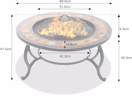 Centurion Supports Fireology LANIAKA Lavish Garden and Patio Heater Fire Pit Brazier, Coffee Table, Barbecue and Ice Bucket with Slate Tiles in Red and Black, W/D/H: 80 x 80 x 40 cm – 4