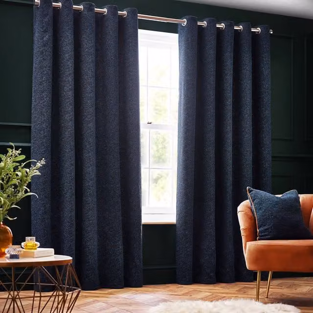 Make it a Home Galaxy Chenille Eyelet Curtains, Navy and Gold, W: 137 cm, H: 168 cm