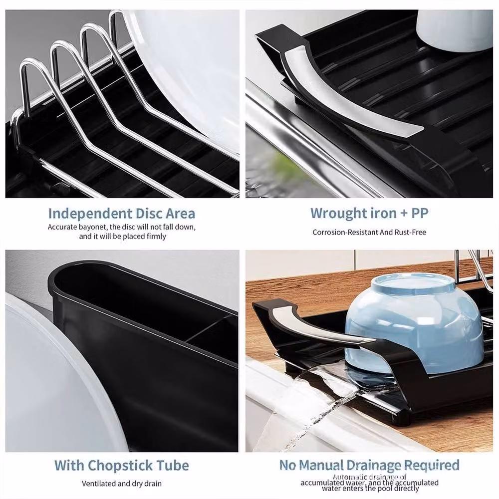 VOGREX Black Expandable and Foldable Kitchen Dish Drainer and Cutlery Holder – 5