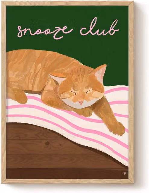 The Paper Tail Snooze Club Ginger Cat Art Print, Orange and Multicolour, A5 – 1