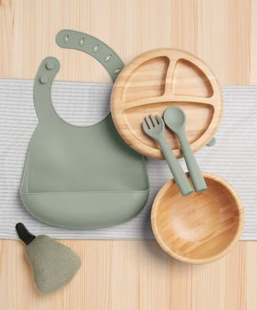 Mamas & Papas First Mealtime Bamboo and Silicone Set in Green