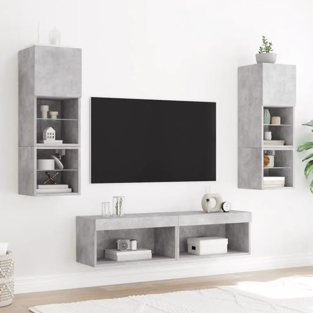 Berkfield Home Set of 2 Modern TV Cabinets with LED Lights in Concrete Grey, W/D/H: 60 x 30 x 30 cm – 4