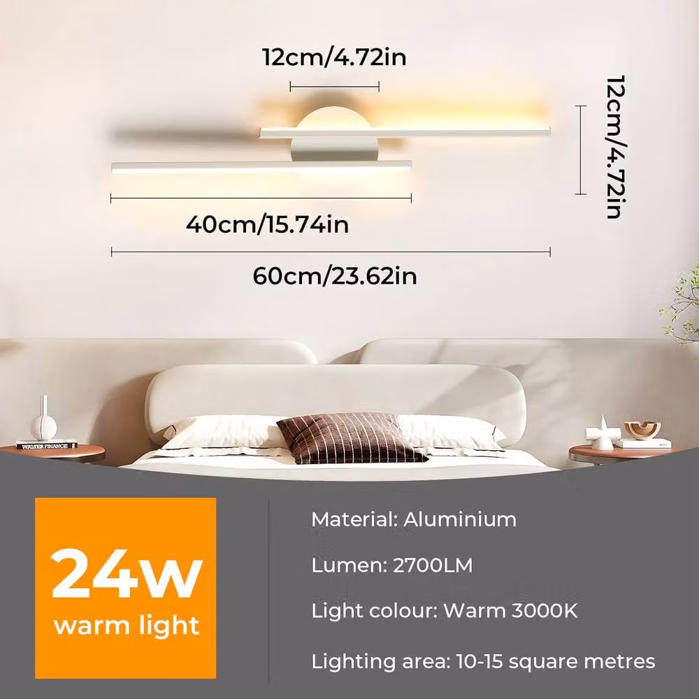 Goeco Modern LED Wall Light, White, 24W, 3000K Warm White, W: 60 cm – 2