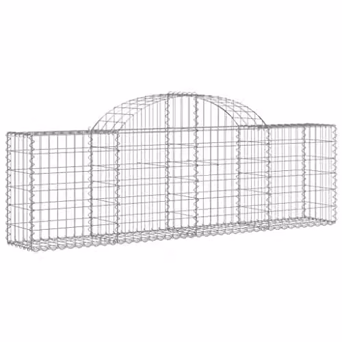 vidaXL Arched Gabion Baskets, 5 Piece Set, Silver Galvanised Steel, W: 200 cm, D: 30 cm, H: 60/80 cm