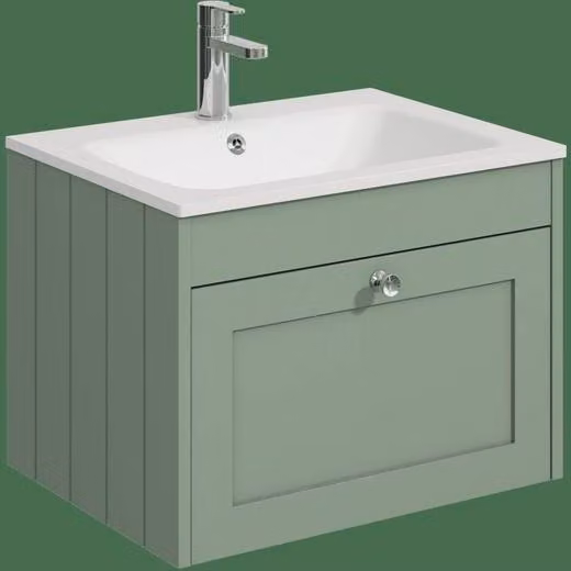 Balterley 600mm Wall Hung 1 Drawer Unit with Stone Basin in Satin Green
