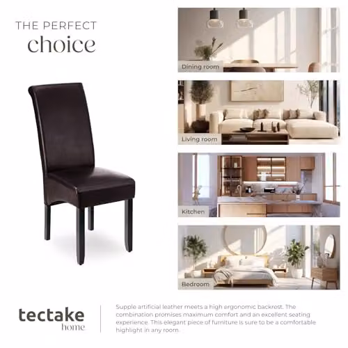tectake Set of 4 Modern Dining Chairs with Synthetic Leather Covers and Lacquered Wood Legs in Brown – 8