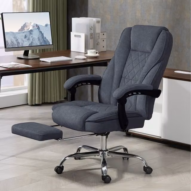 Vinsetto Grey Fabric Executive Massage Office Chair with Footrest and Armrests