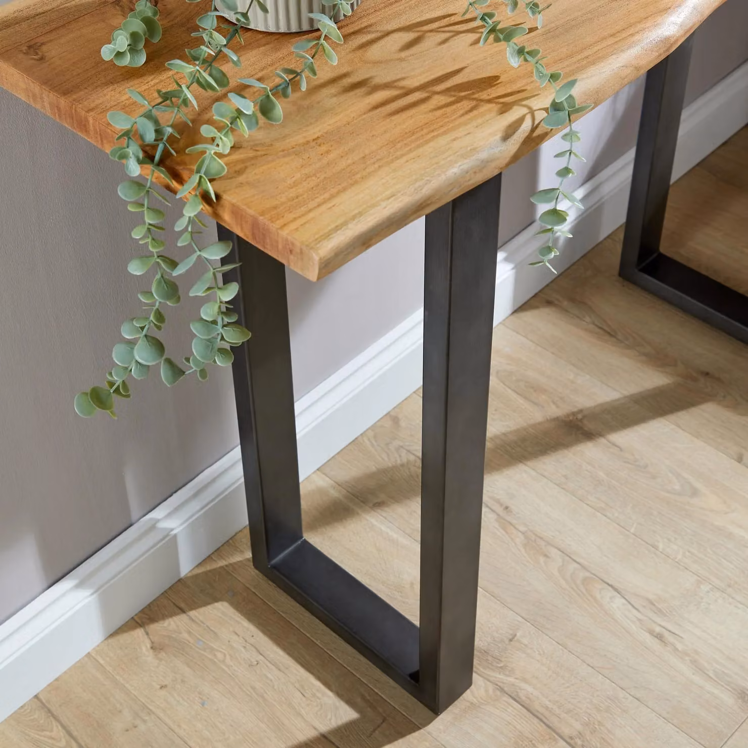 Home Source Live Edge Acacia Wood Console Table with Black Metal Legs in Natural and Brown – 3