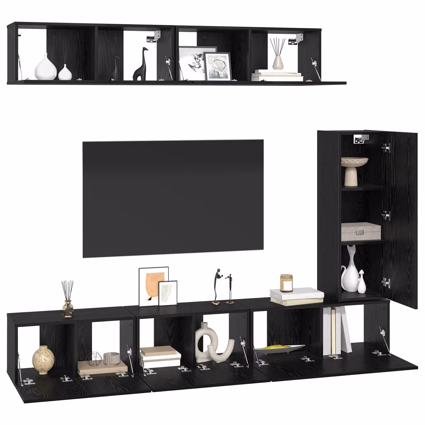 Berkfield Home 6-Piece Wall-Mounted TV Cabinet Set with Storage and Shelving in Black Oak, W/D/H: 30.5 x 30 x 90 cm – 3