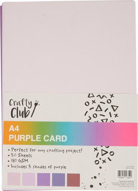 Crafty Club Pack of 50 Purple A4 Construction Paper Cards