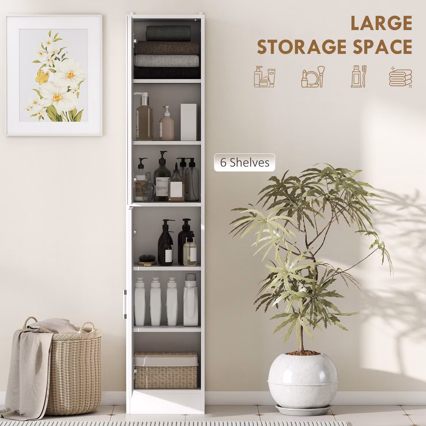 kleankin Tall Mirrored Free Standing Bathroom Cabinet in White with Adjustable Shelves – 2