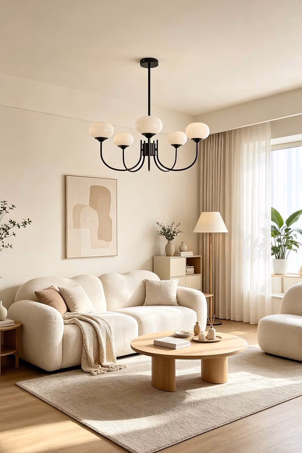 Living and Home Mid-Century 5-Light Glass Pendant Chandelier with E27 Lampshades in Black – 2