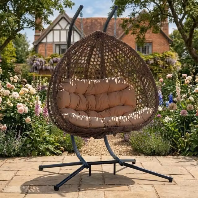Rosewood & Stone Home Petworth Double Egg Chair, 2 Seater, Brown – 1