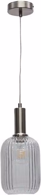 First Choice Lighting Batley Art Deco Pendant Fitting with Transparent Ribbed Glass and Silver Metal Finish – 1