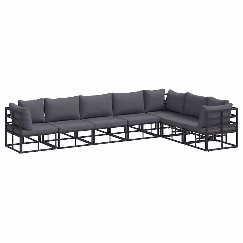 Berkfield Home 7 Piece L-Shape Garden Sofa Set with Upholstered Cushions and Scatter Pillows in Black Powder Coated Aluminium and Grey Fabric – 3