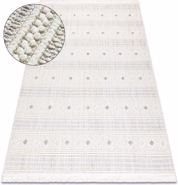 RugsX Nano White Geometric Polyester Rug, W: 80 cm x L: 150 cm