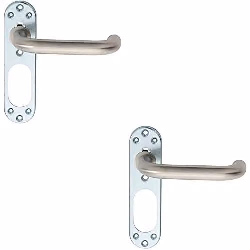 Loops 2 Pack Safety Lever Door Handle with Steel Inner Backplate, 168mm, Brushed Satin Steel, Silver