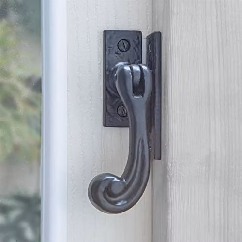 Hammer and Tongs Rustic Window Fastener, Left Handed, Matt Black Iron, W: 45 mm, H: 110 mm, Pack of 4 – 6
